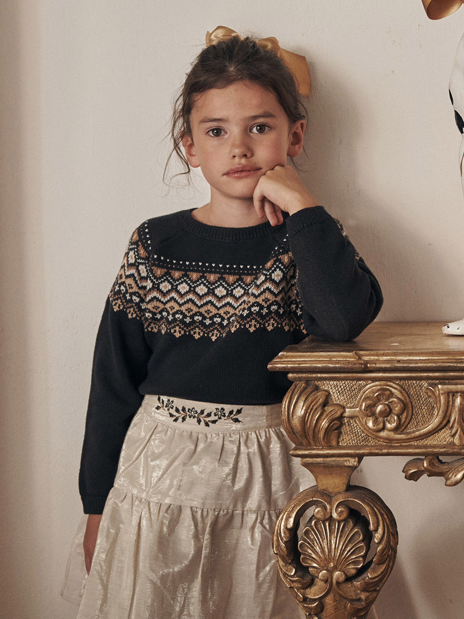 Pull noir en maille Fille Sergent Major