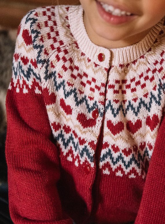 Cardigan rouge et beige en laine mélangée DRIKERETTE / 22H2PFX2CARF526