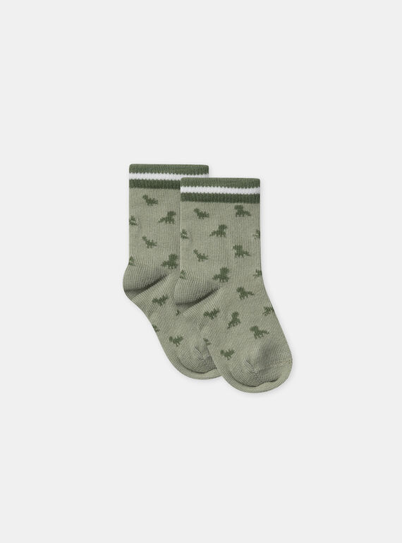 Chaussettes vert sauge jacquard dinosaures MAGAEL / 25E4BG92SOQG610