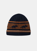 Bonnet bleu foncé et orange en maille dinosaures Garçon NIRAYAGE / 25H4PGE2BONC214