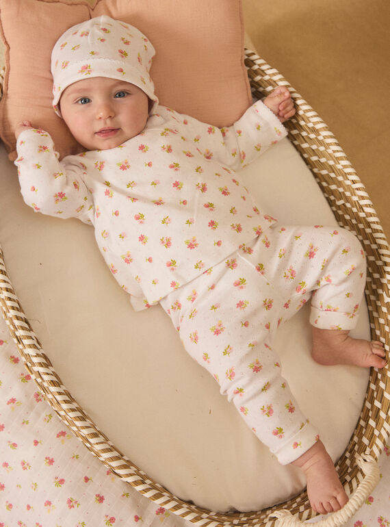Ensemble de naissance en maille ajourée haut + pantalon + bonnet MORANE / 25E0NF15ENS000