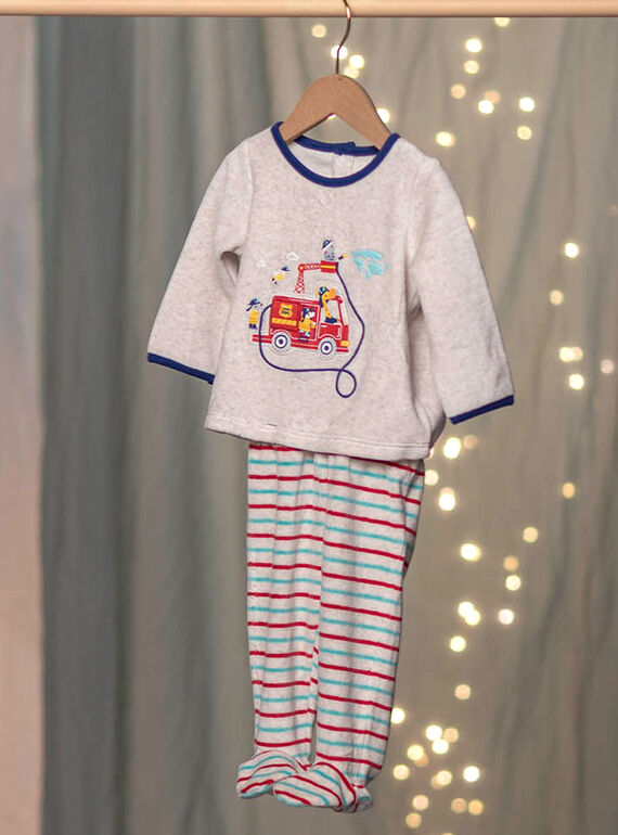 Pyjama camion de pompier en velours gris chiné bébé garçon CEFLORENT / 22E5BG41PYJJ920