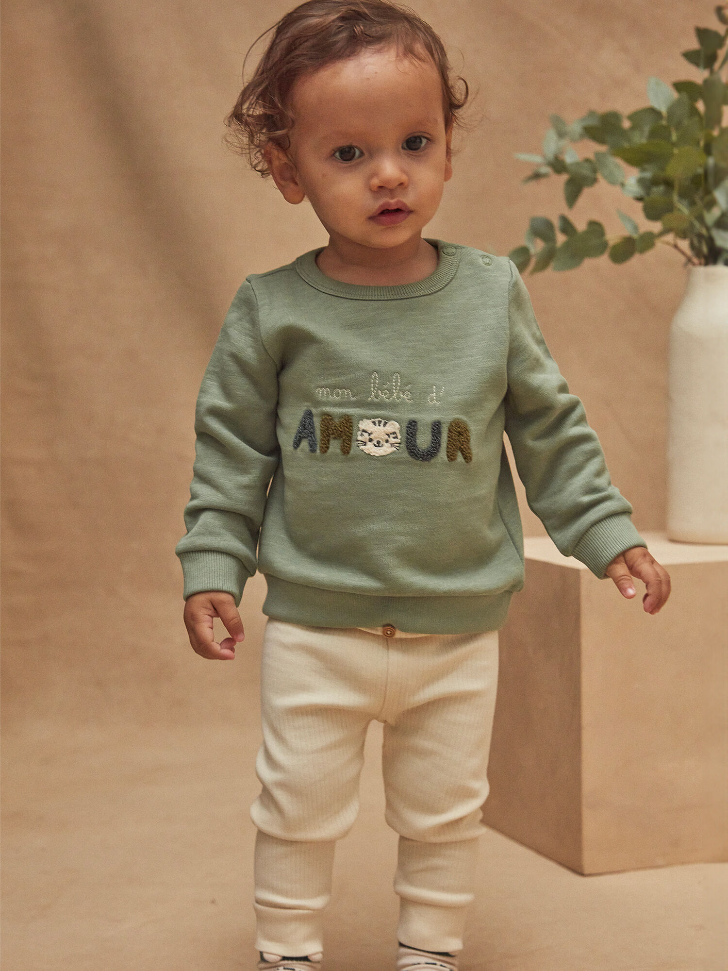 Ensemble sweat vert en molleton et legging c tel vanille
