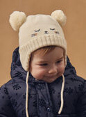 Bonnet écru en maille visage chat et 2 pompon Bébé Fille NIMATHILDE / 25H4BFE2BON001