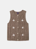 Cardigan marron avec broderie fleurs sans manches Fille NIFLORETTE / 25H2PFL1CSM821