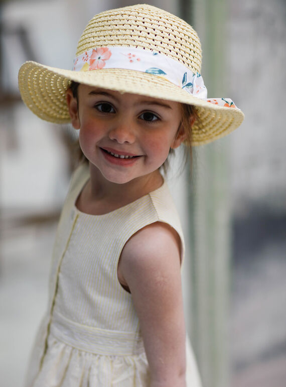 Chapeau paille ruban imprimé citron ZICHUETTE / 21E4PFO1CHAB104
