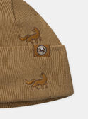 Bonnet marron en maille à broderie loup Garçon NIRENAGE / 25H4PGE3BONA014
