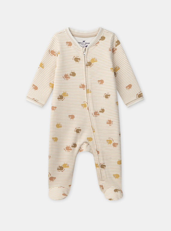 Grenouillère à rayures écru et imprimé moutons zippé Bébé Garçon NEARNAUD / 25H5BGB1GRE806