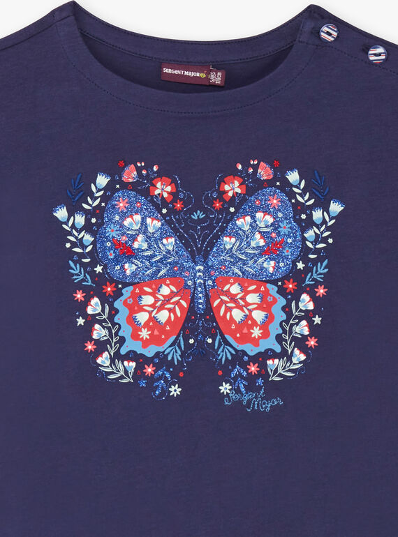 T-shirt bleu impression paillettes avec sacoche ZOTISETTE / 21E2PFB1TMC216