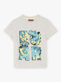 T-shirt gris cendré motif dinosaure fantaisie enfant garçon CAXOLAGE / 22E3PGB1TMCJ904