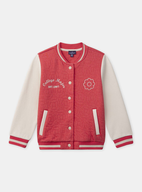 Veste Teddy rouge corail à broderie fleuries et manches longues écrues Fille NETEDETTE / 25H2PFK1CAR404