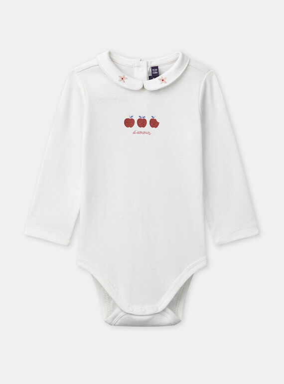 Body blanc imprimé pommes à col et manches longues Bébé Fille NAGAELLE / 25H1BFM2BOD001
