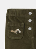 Pantalon vert kaki en velours à broderie chien Fille NUFLOUETTE / 25H2PFQ1PAN626