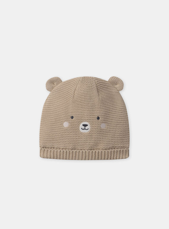 Bonnet marron en maille visage ours Bébé Garçon NINOA / 25H4BGE3BON009