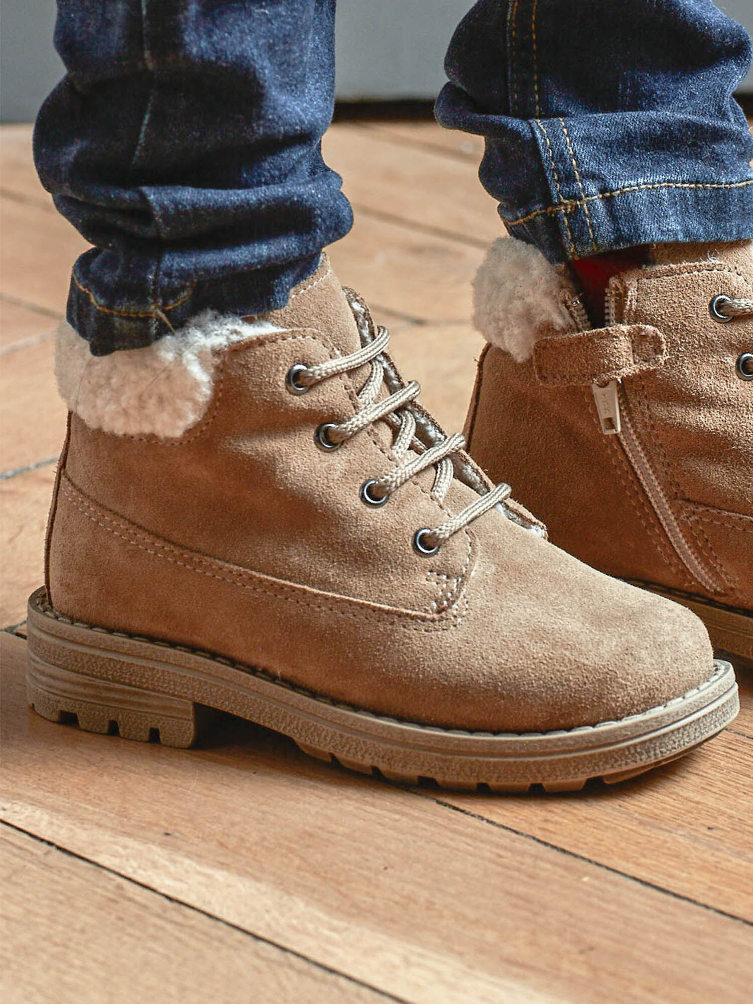 Bottines fourr es camel enfant gar on