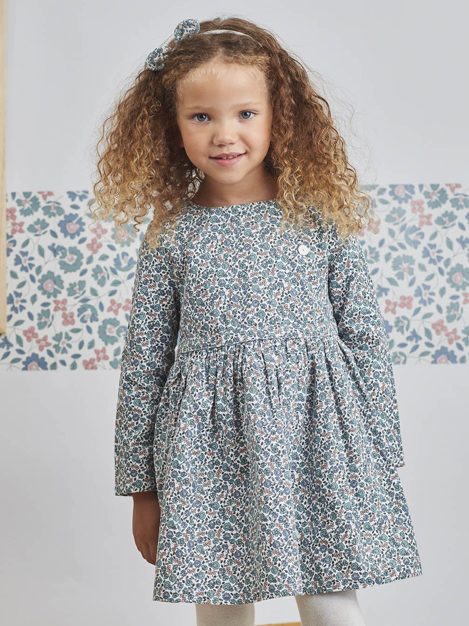 Robe manches longues imprim fleuri enfant fille