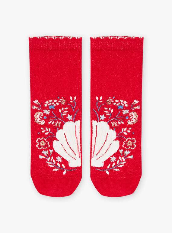 Chaussettes rouges à coquillage et fleurs FOCHOETTE / 23E4PFC1SOQ410