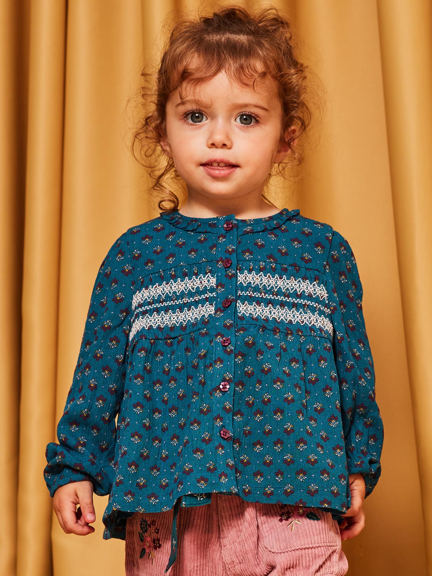Blouse bleu canard imprim fleuri