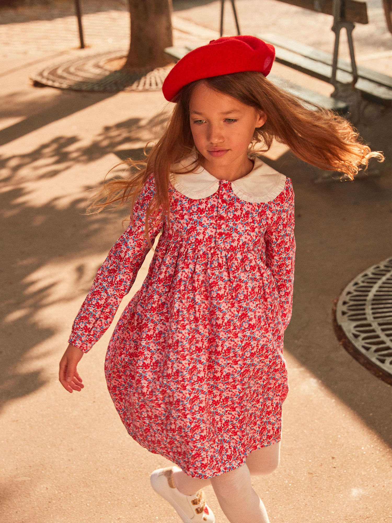 Robe rose rouge et lilas imprim fleuri