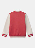 Veste Teddy rouge corail à broderie fleuries et manches longues écrues Fille NETEDETTE / 25H2PFK1CAR404