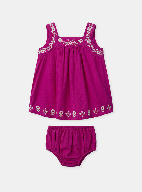 Robe et bloomer rose fuschia à broderies fleuries à bretelles Bébé Fille NAARIANE / 25H1BFJ1ROB304