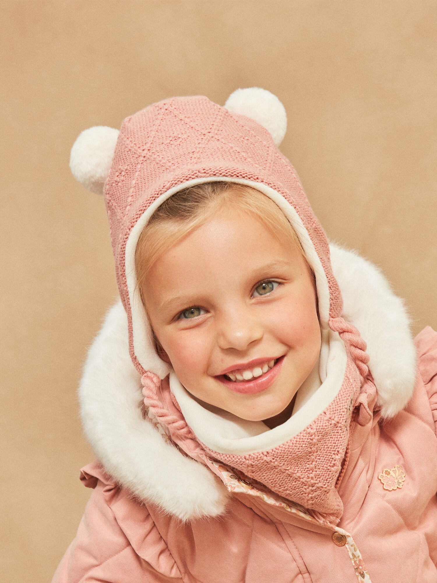 Bonnet rose en tricot torsade Fille Sergent Major