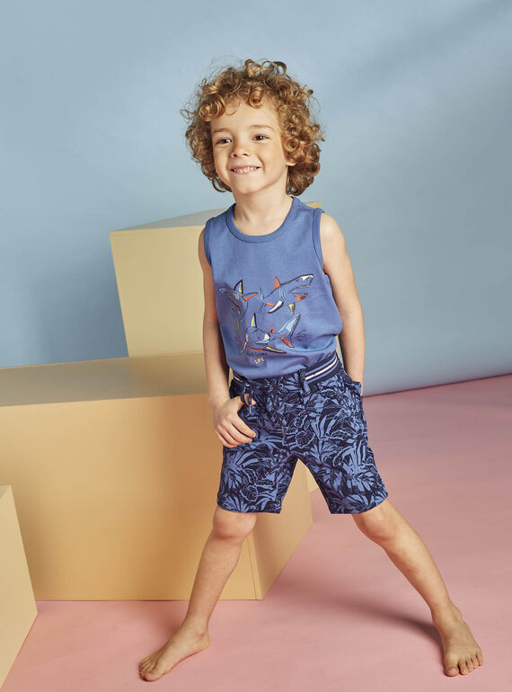 Bermuda bleu marine imprimé feuillage enfant garçon 22E3PGT3BER070
