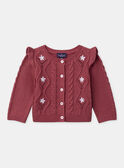 Cardigan rose framboise à broderies fleurs et volants sur les épaules Bébé Fille NAESTER / 25H1BFL2CAR308