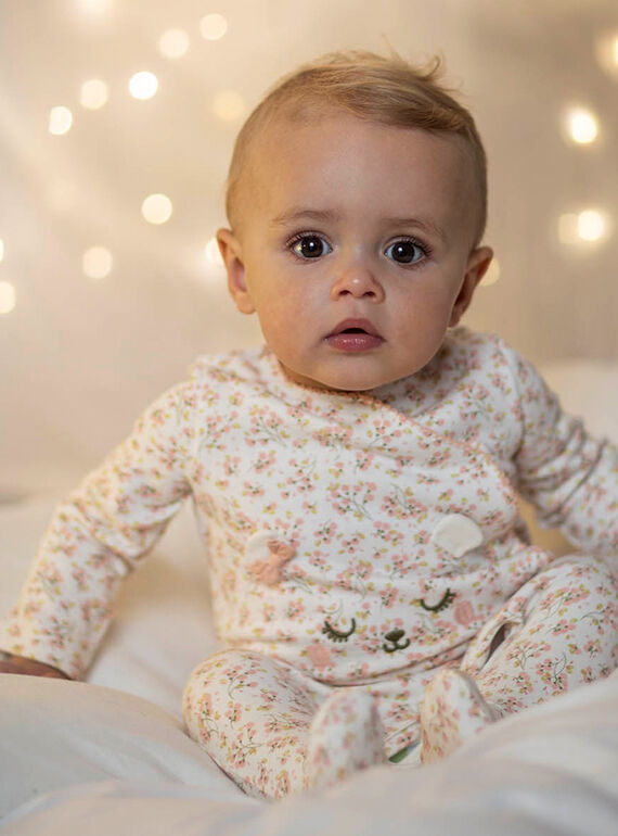 Grenouillère écrue à imprimé fleuri rose bébé fille CEDANAE / 22E5BF43GRE001