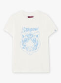 T-shirt écru et bleu clair à motif tigre texturé enfant garçon CAZOTAGE3 / 22E3PGF1TMC001
