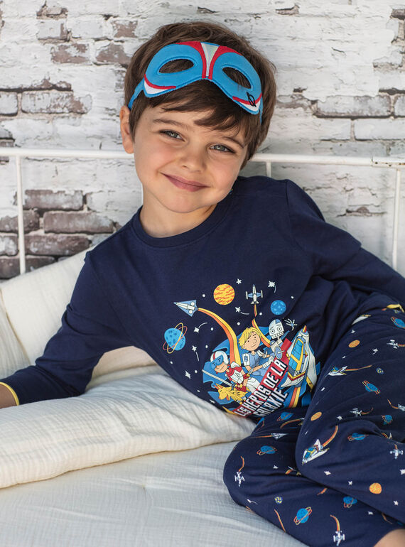 Ensemble pyjama T-shirt, pantalon et masque bleu foncé enfant garçon