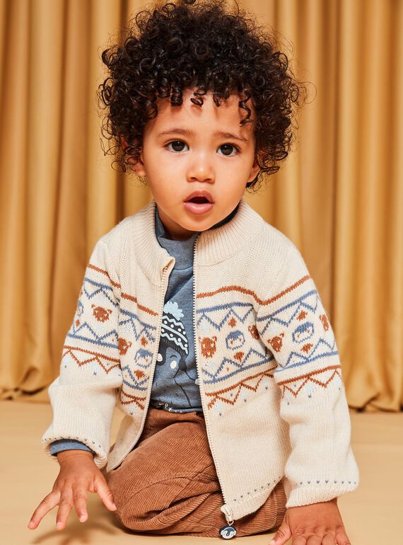 Gilet en tricot à jacquard animaux et motifs fantaisie beige DASICHARD / 22H1BGY1GILA001