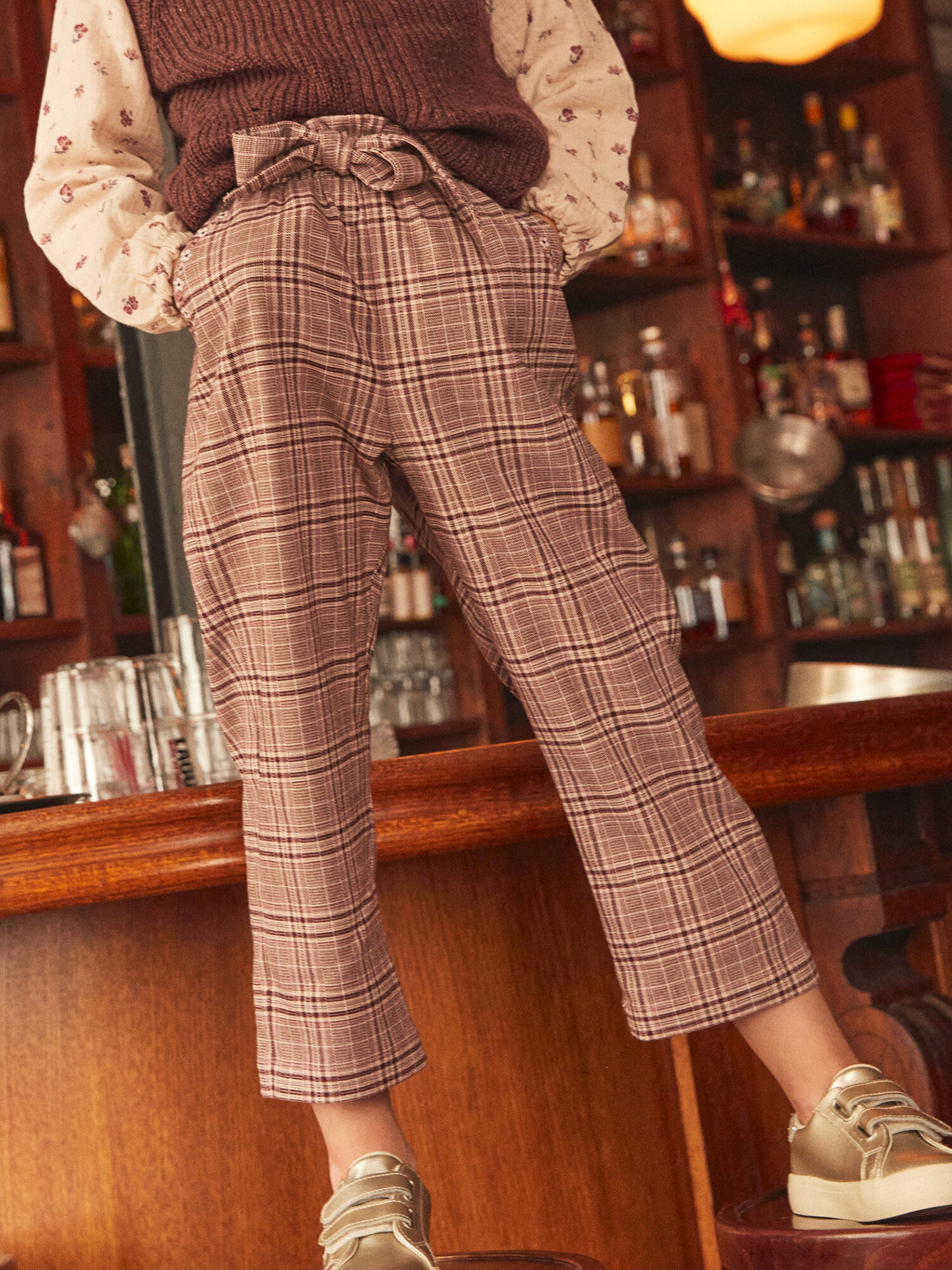 Pantalon beige imprim carreaux