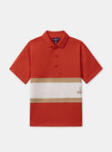 Polo rouge et blanc à rayures marron Garçon NELEVAGE / 25H3PGK1POLF508