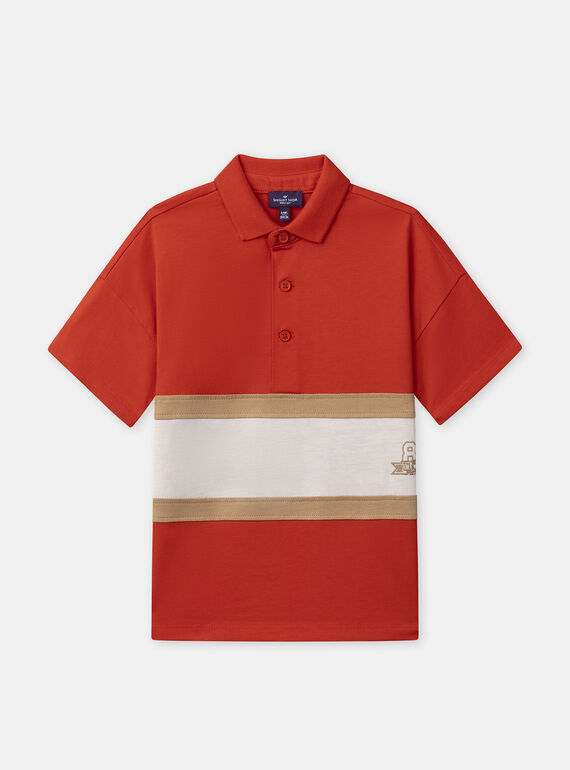 Polo rouge et blanc à rayures marron Garçon NELEVAGE / 25H3PGK1POLF508