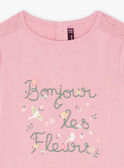 T-shirt rose brodé lettrage fleuri fantaisie enfant fille CETIETTE / 22E2PFB1TMC305