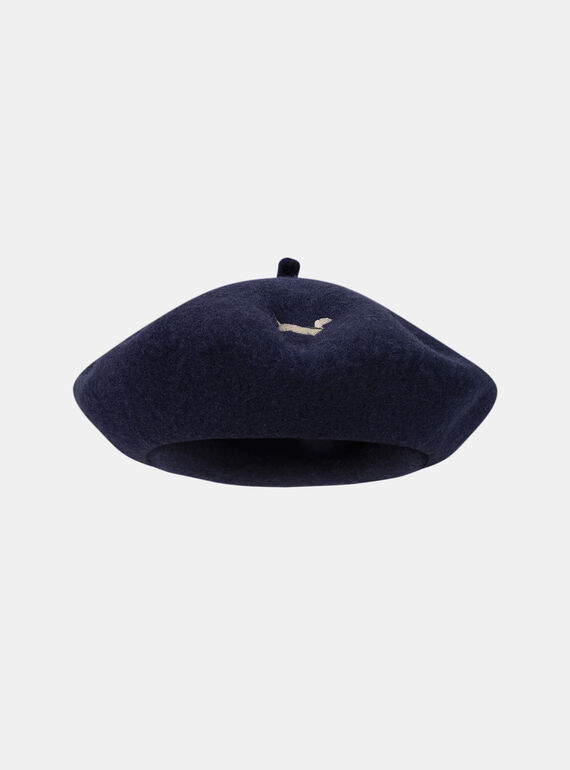 Béret bleu foncé à broderie chien et coeur Fille NUBERETTE / 25H4PFQ1CHA070