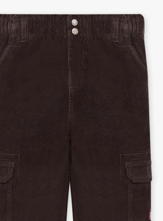 Pantalon multipoches noir en velours enfant garçon BOROAGE / 21H3PGO2PAN814