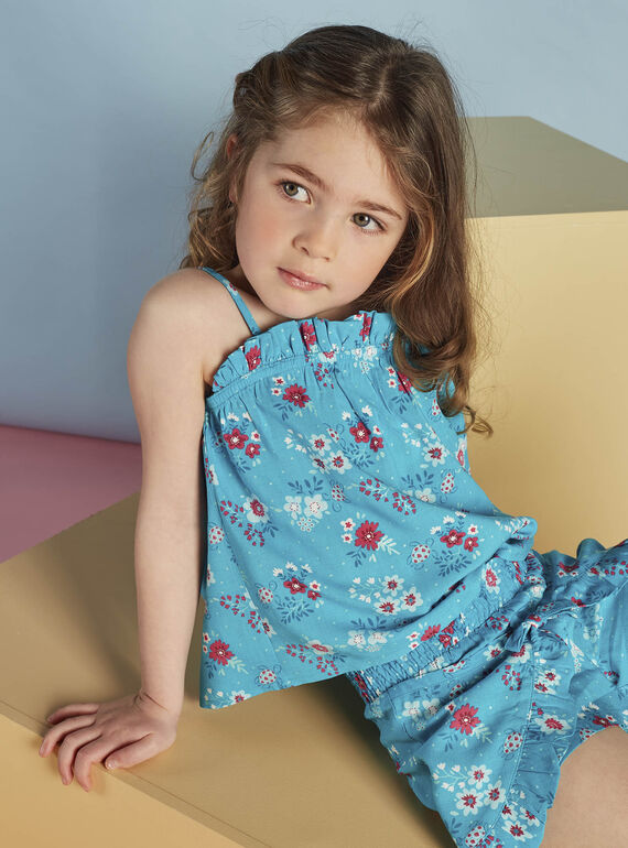 Débardeur bleu turquoise imprimé fleuri enfant fille CAUDEBETTE 2 / 22E2PFT2DEB202