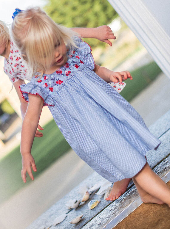 Ensemble robe brodée et boomer en seersucker à carreaux bébé fille CAFABIENNE / 22E1BF81ROB208