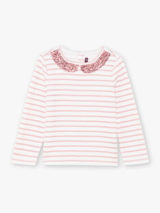 T-shirt manches longues marinière rose pâle enfant fille BROMARETTE3 / 21H2PFB5TML001
