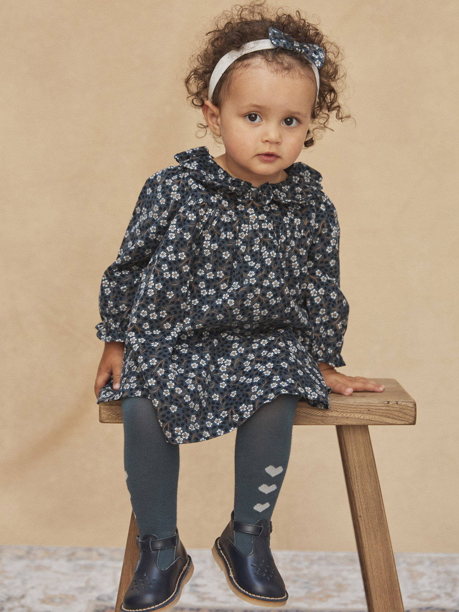Robe bleu ardoise imprim fleuri en velours c tel