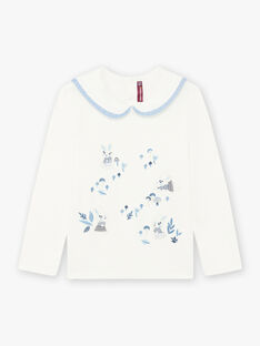 T-shirt écru col Claudine à motifs lapins enfant fille BYCOLETTE / 21H2PFL1TML001