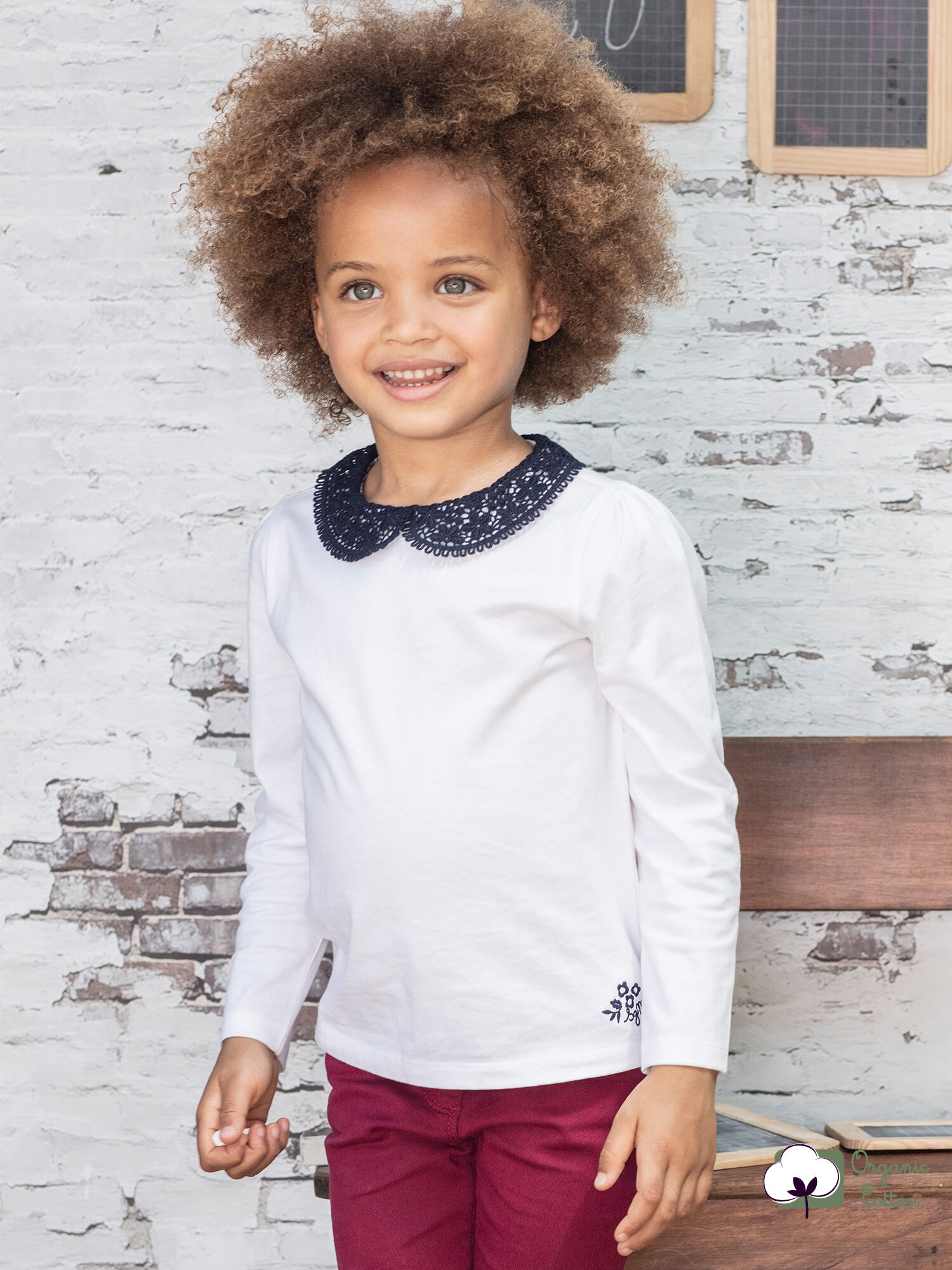 T shirt manches longues cru col claudine enfant fille