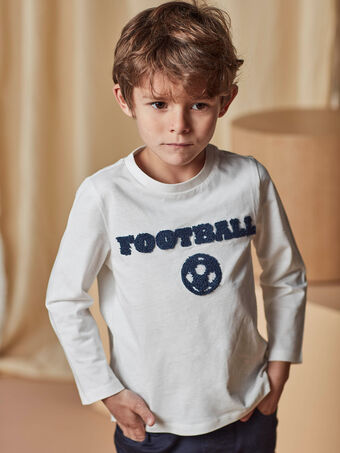 T-shirt écru et bleu marine football enfant garçon CAXUAGE2 / 22E3PGF3TML001