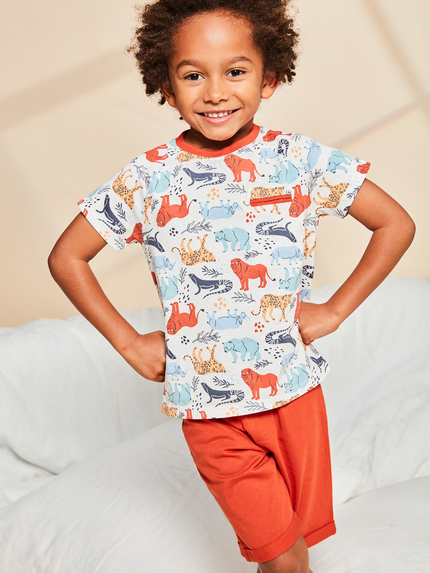 Pyjama ecru et rouge a imprime savane Garcon Sergent Major
