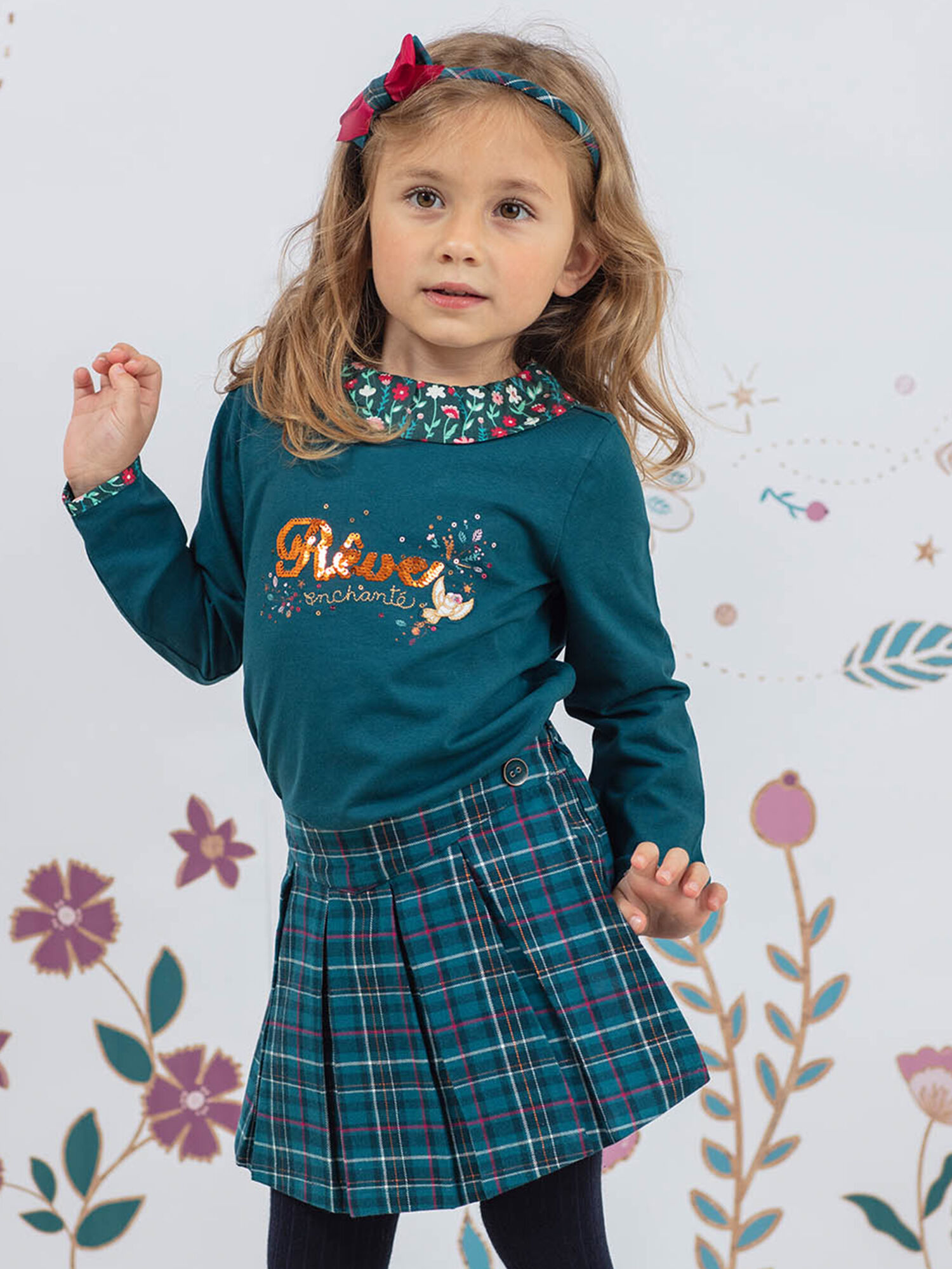 Jupe short bleu canard carreaux enfant fille