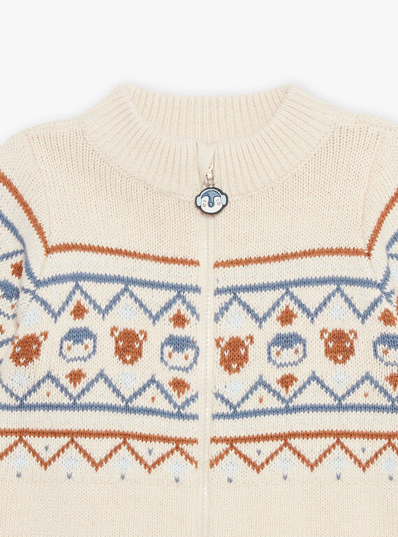 Gilet en tricot à jacquard animaux et motifs fantaisie beige DASICHARD / 22H1BGY1GILA001