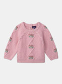 Pull torsadé rose pâle fleurs LANINA / 24H1BFQ1PULD329