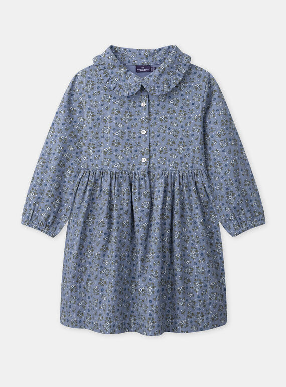 Robe bleu imprimé fleuri à col claudine et manches longues resserées Fille NUTWILETTE / 25H2PFQ2ROB205